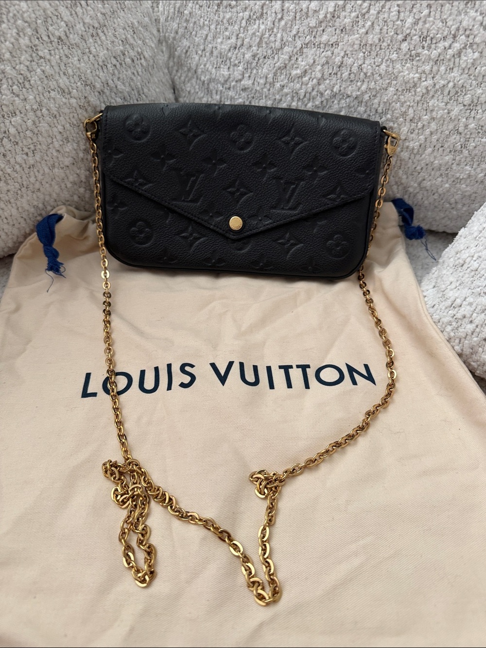 Louis Vuitton Black Embossed Monogram Crossbody with Gold Chain